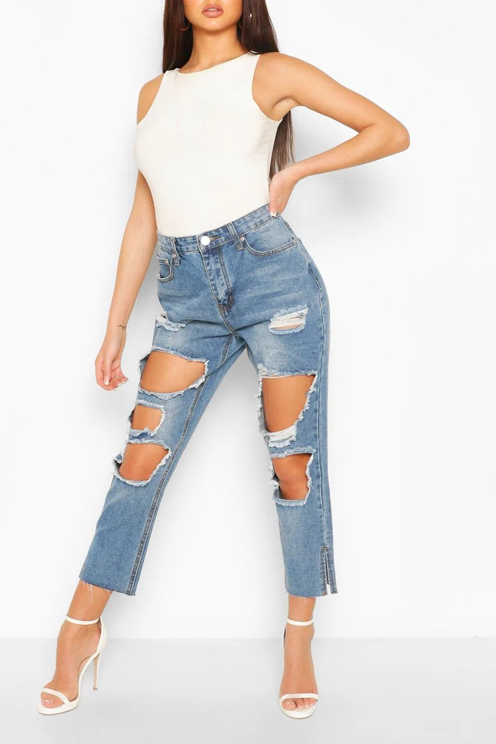 High Rise Distressed Vintage Wash Jeans