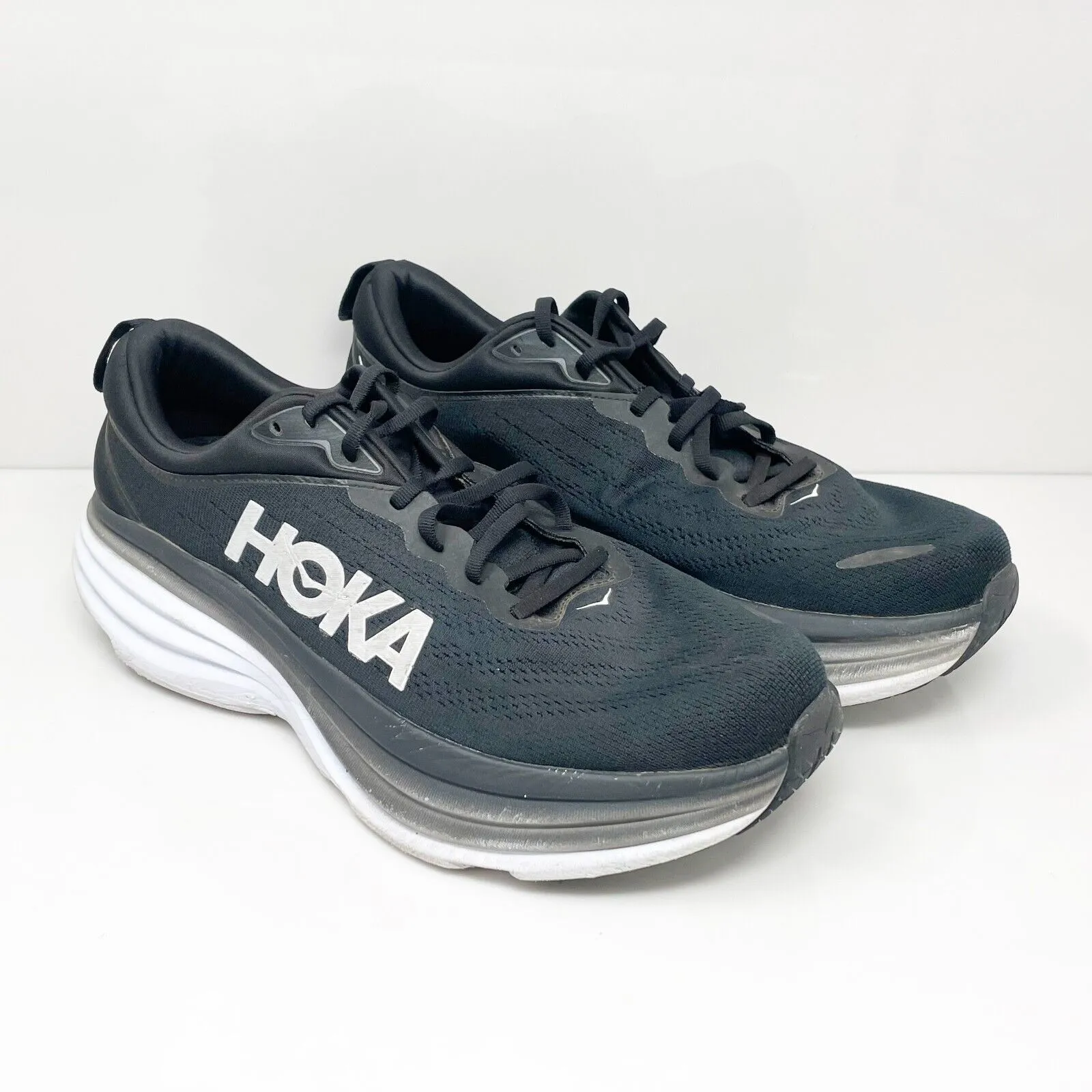 Hoka One One Mens Bondi 8 1123202 BWHT Black Running Shoes Sneakers Size 13 D