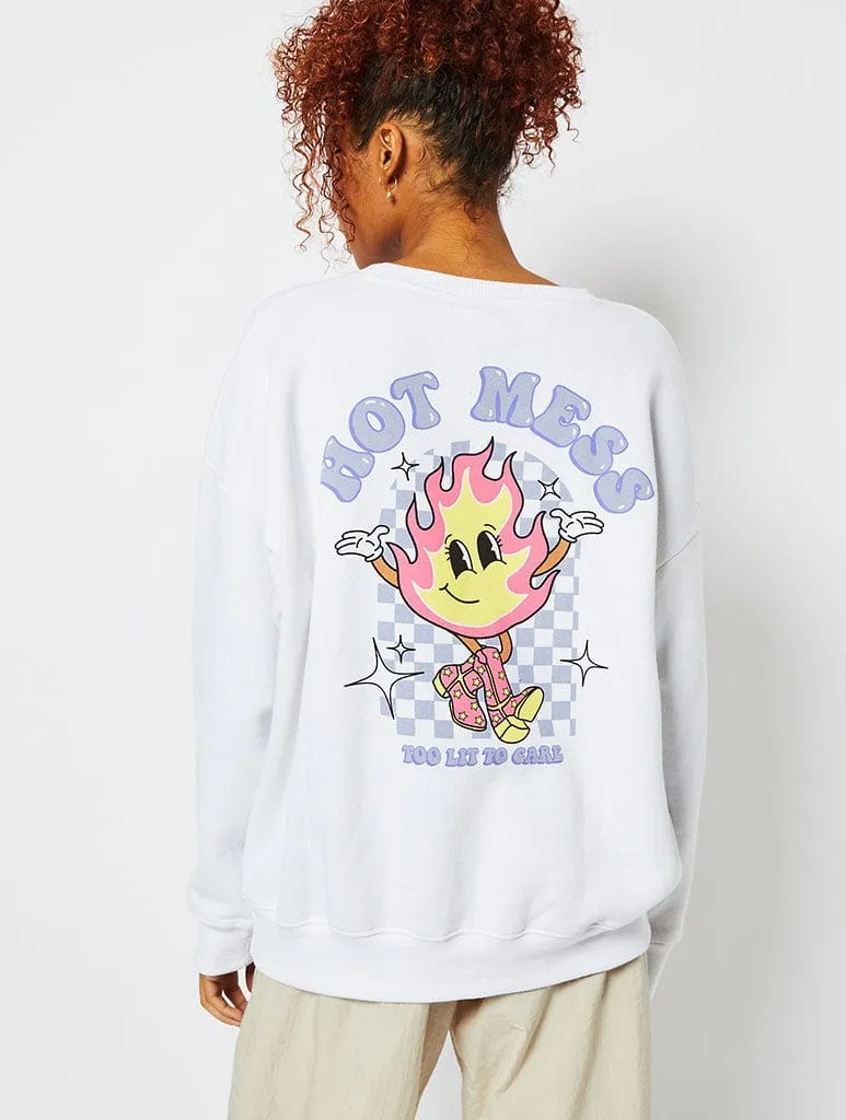 Hot Mess White Oversized Sweatshirt