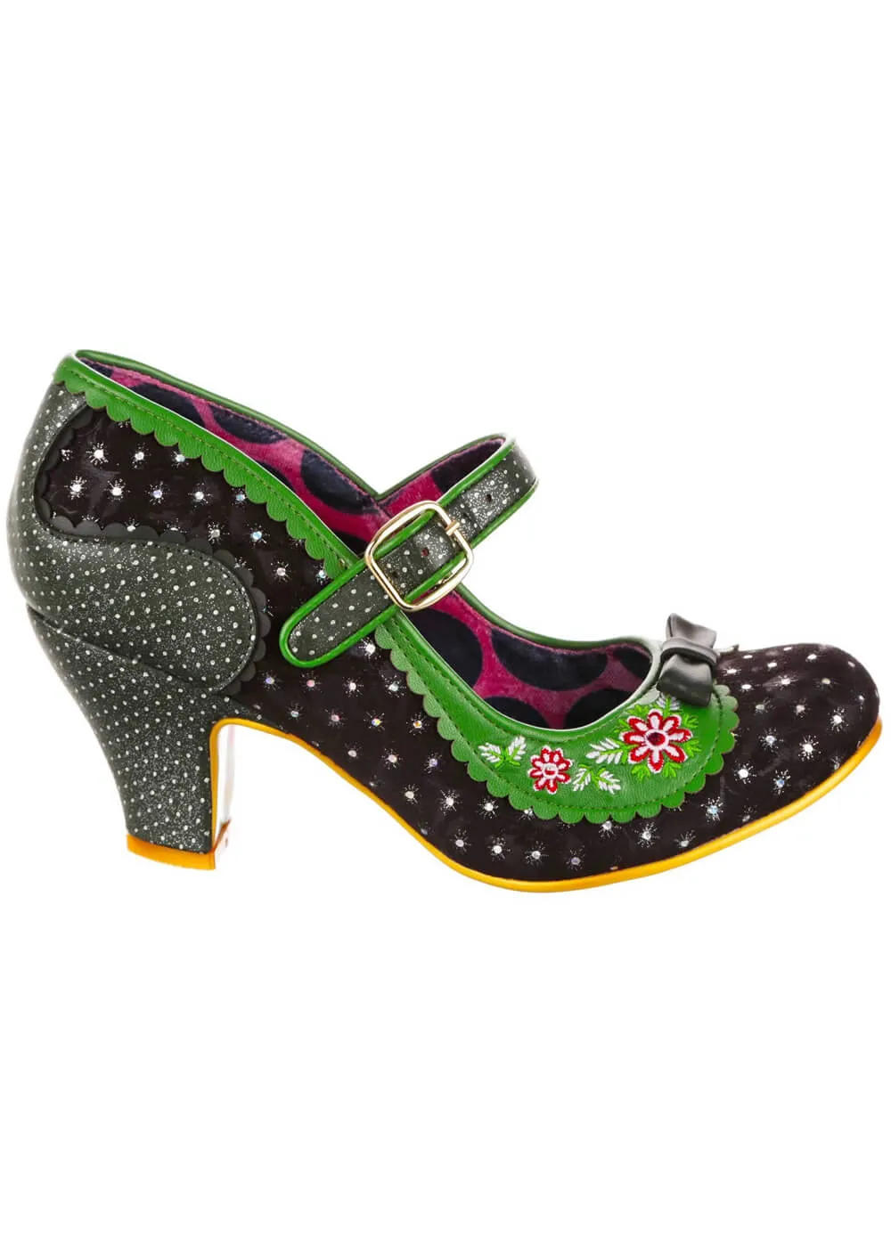 Irregular Choice Floral Pumps - Black Green Blooms