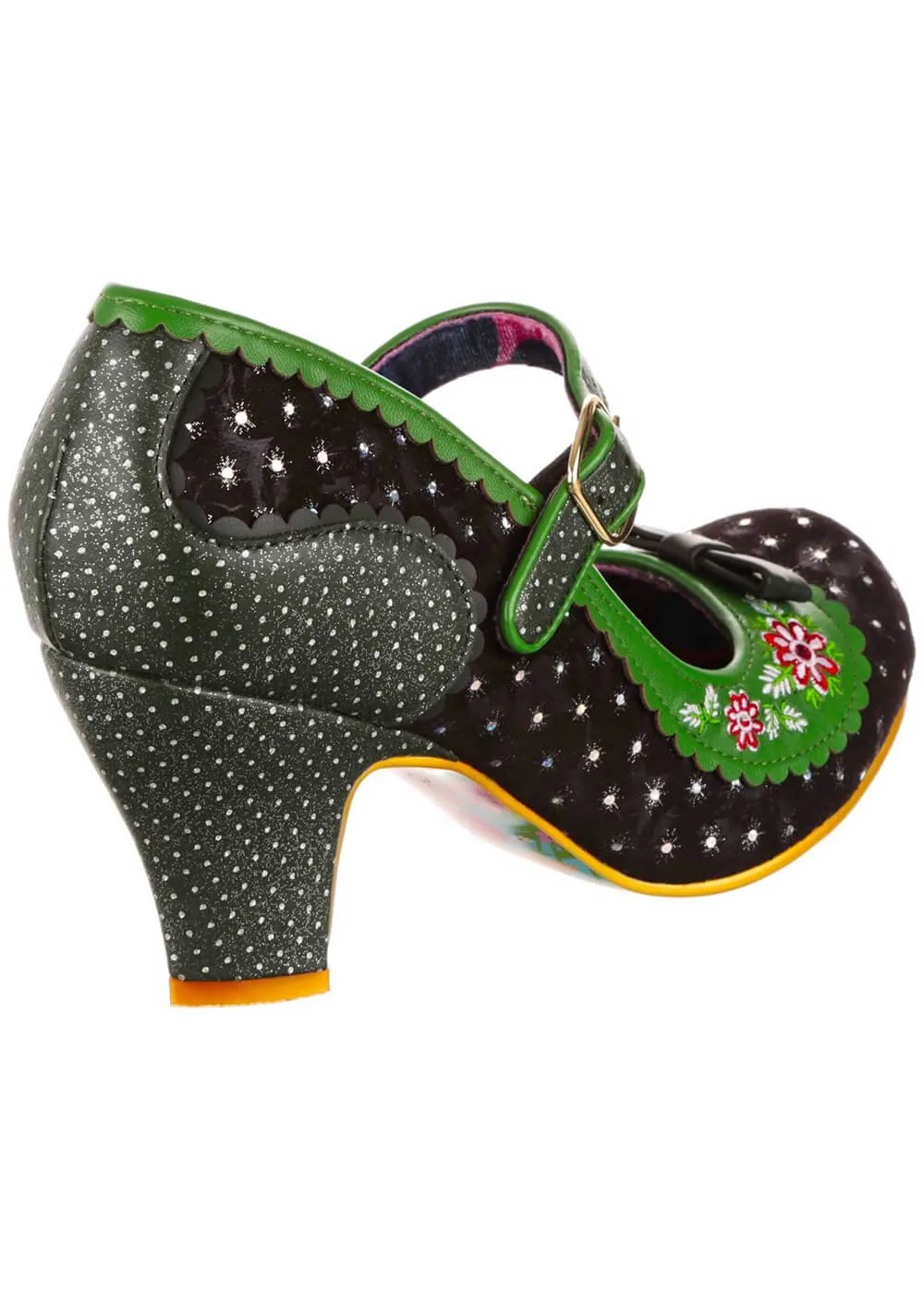 Irregular Choice Floral Pumps - Black Green Blooms