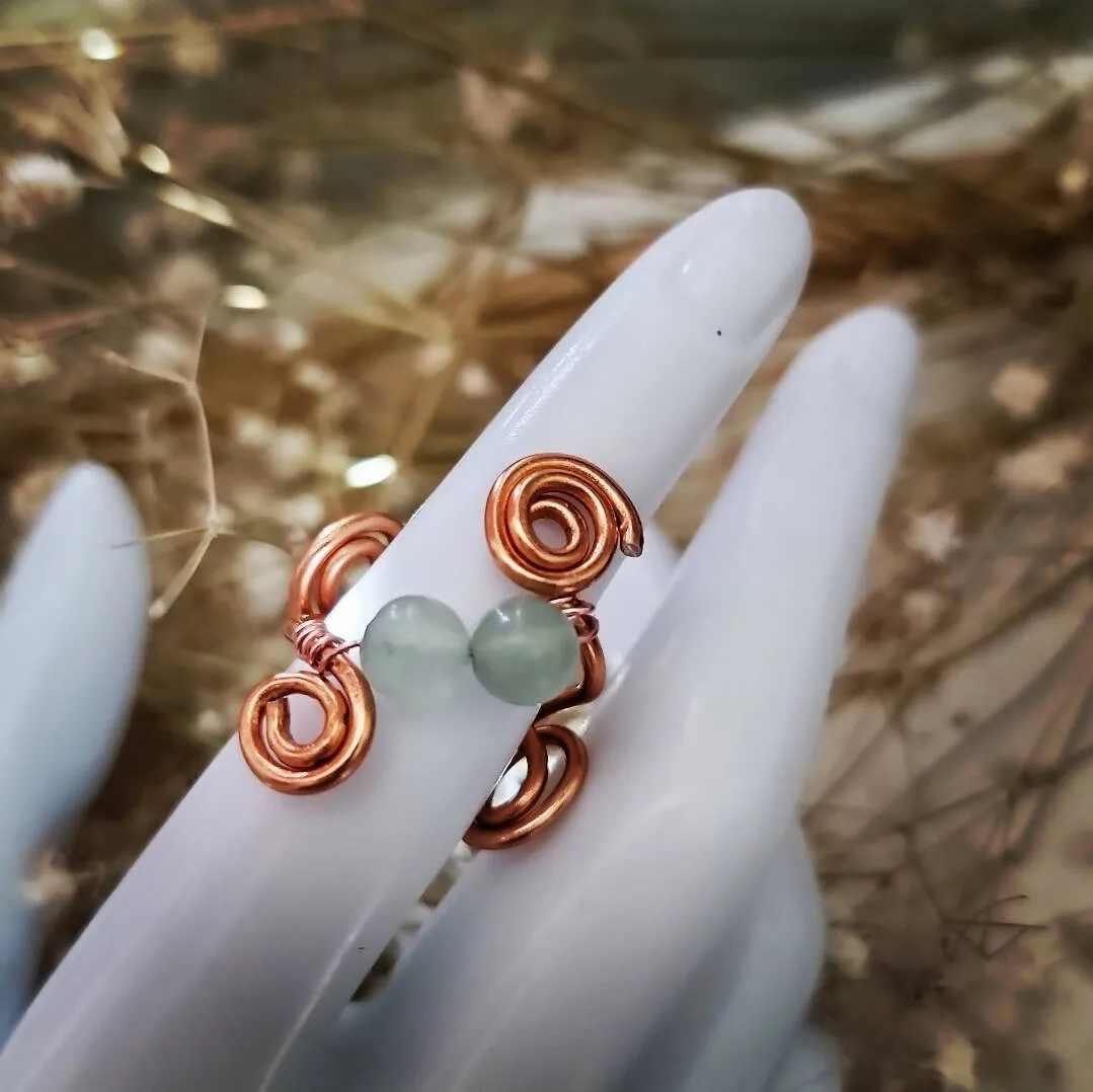 Island Girl Art - Wire Wrapped Ring- Aventurine Furl