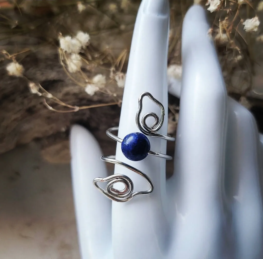 Island Girl Art - Wire Wrapped Ring- Lapis Leaf