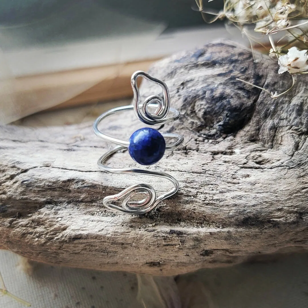 Island Girl Art - Wire Wrapped Ring- Lapis Leaf