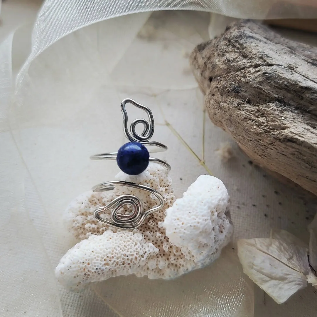 Island Girl Art - Wire Wrapped Ring- Lapis Leaf