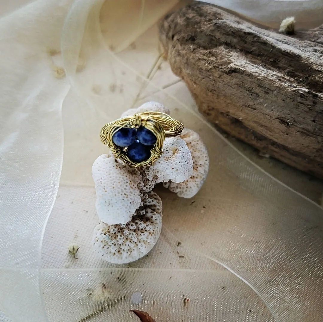 Island Girl Art - Wire Wrapped Ring- Lapis Nest