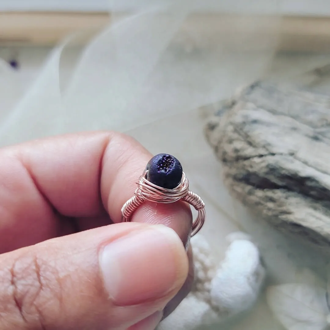 Island Girl Art - Wire Wrapped Ring- Purple Geode