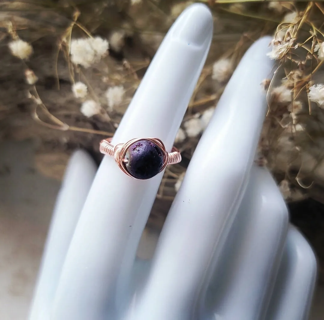 Island Girl Art - Wire Wrapped Ring- Purple Geode