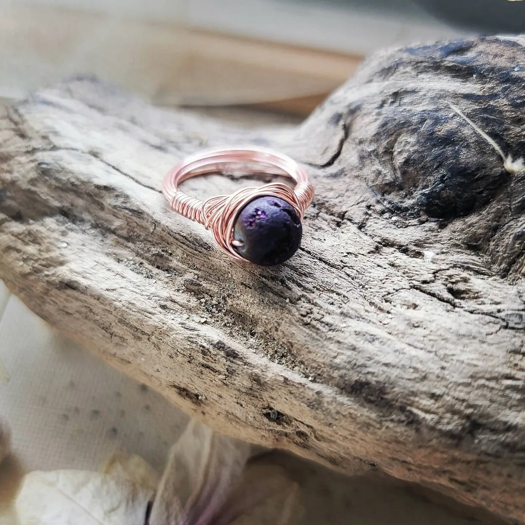 Island Girl Art - Wire Wrapped Ring- Purple Geode