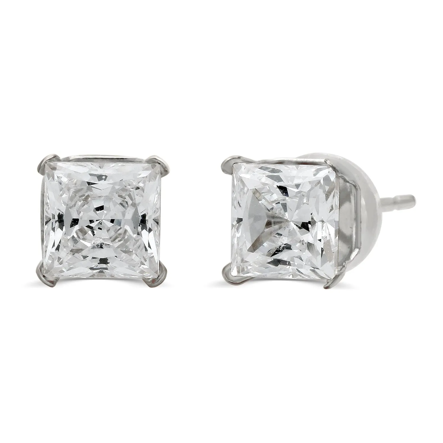 Jewelili 10K White and Yellow Gold with White Cubic Zirconia Stud Earrings 2 pairs Set