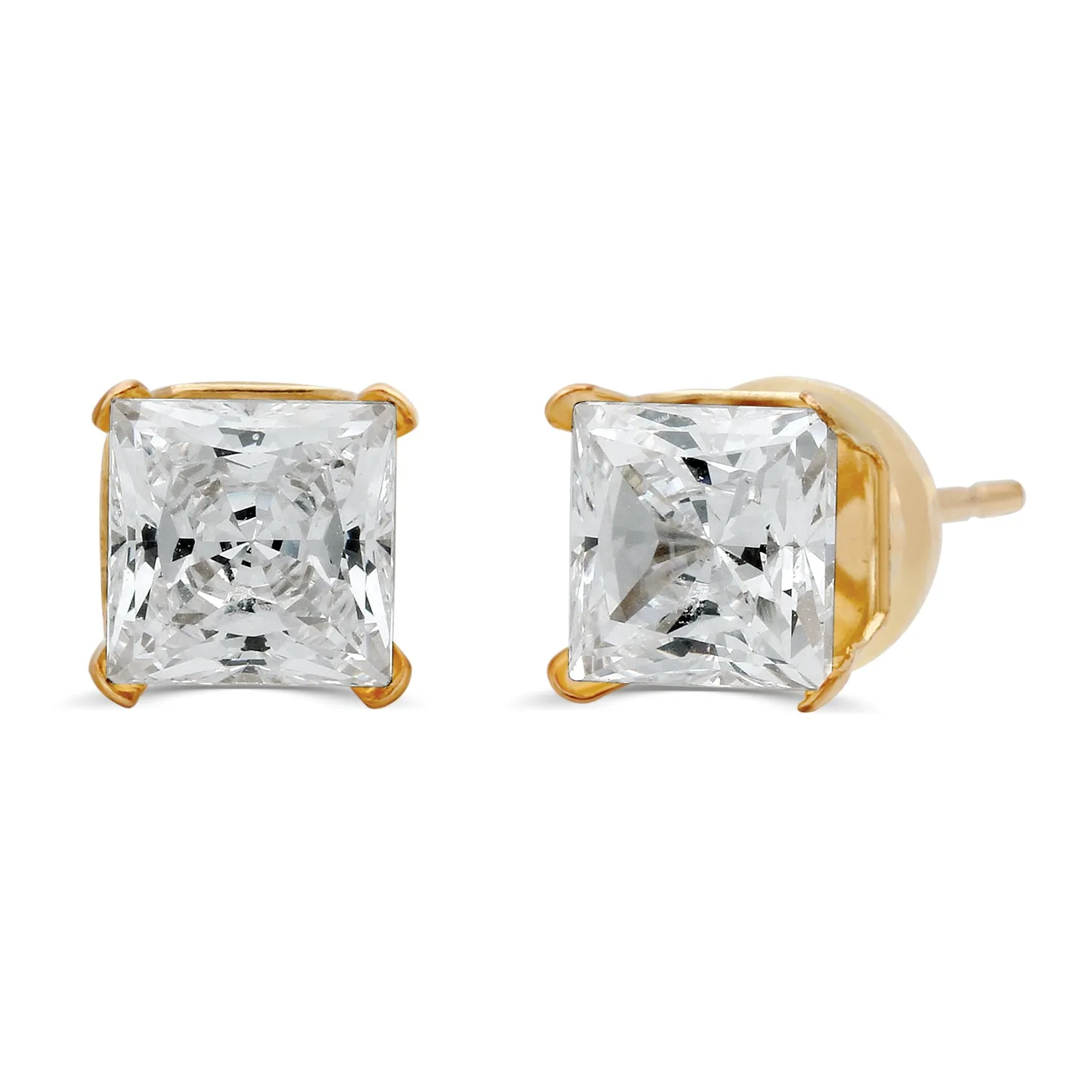 Jewelili 10K White and Yellow Gold with White Cubic Zirconia Stud Earrings 2 pairs Set