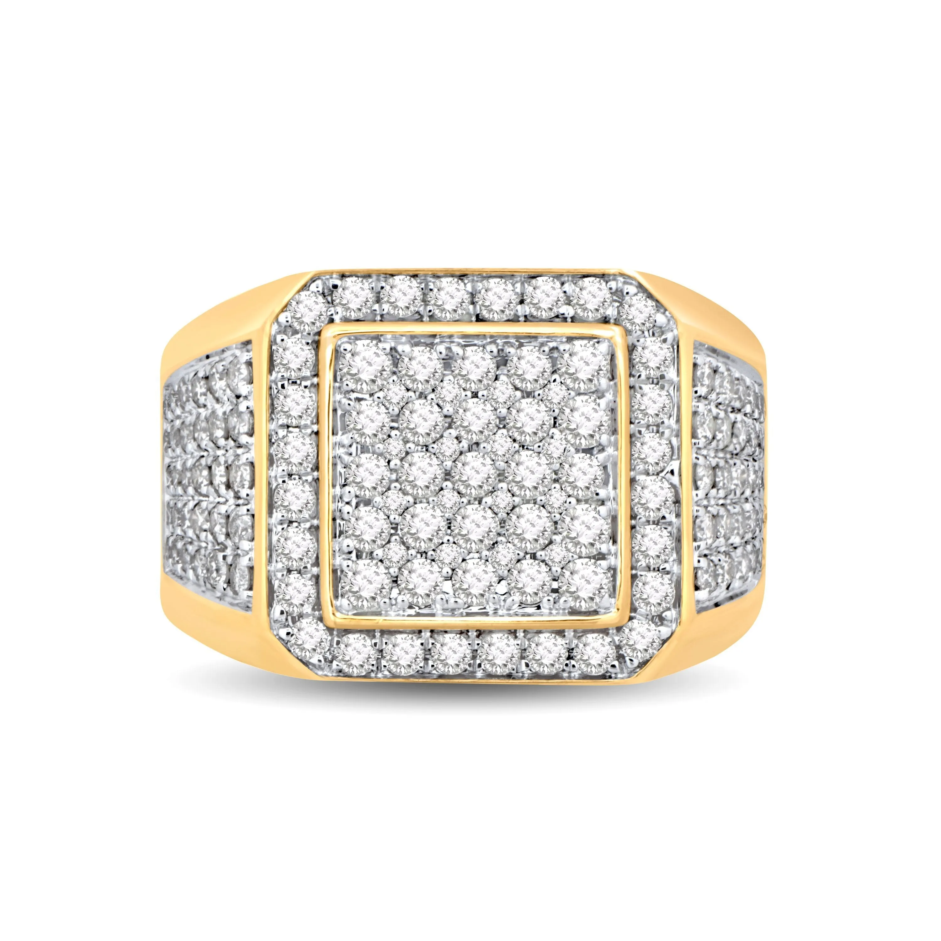 10K Yellow Gold Men's Ring with 2.00 CTTW White Round Diamonds - Jewelili