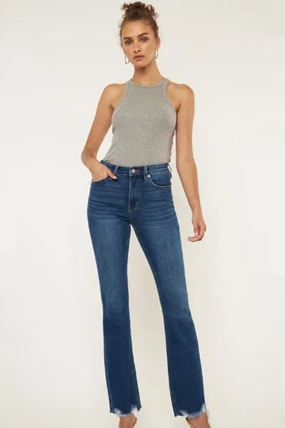 Kancan Cat Whiskers Flare Jeans with Raw Hem