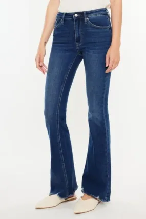 Kancan Cat Whiskers Flare Jeans with Raw Hem