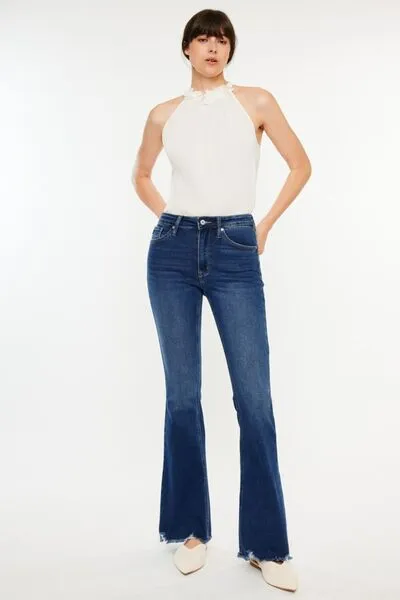 Kancan Cat Whiskers Flare Jeans with Raw Hem