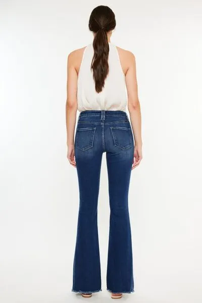 Kancan Cat Whiskers Flare Jeans with Raw Hem