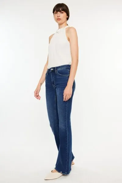 Kancan Cat Whiskers Flare Jeans with Raw Hem