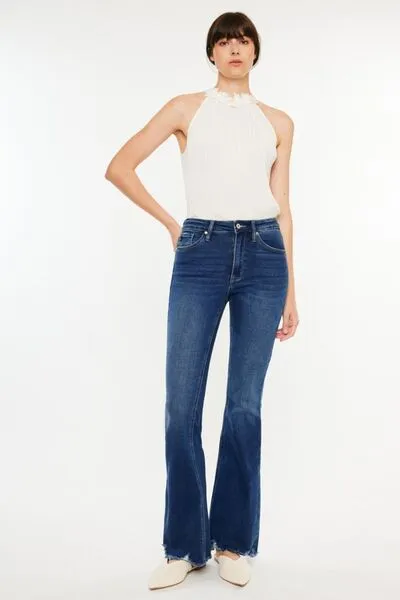 Kancan Cat Whiskers Flare Jeans with Raw Hem