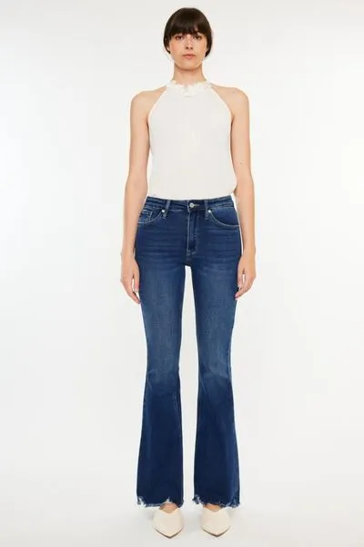 Kancan Cat Whiskers Flare Jeans with Raw Hem