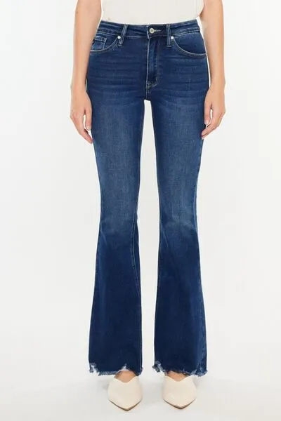 Kancan Cat Whiskers Flare Jeans with Raw Hem