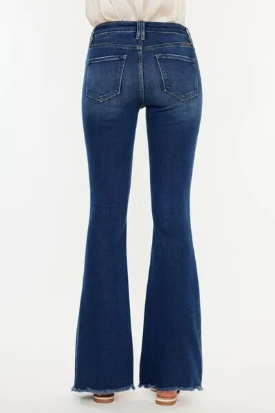 Kancan Cat Whiskers Flare Jeans with Raw Hem