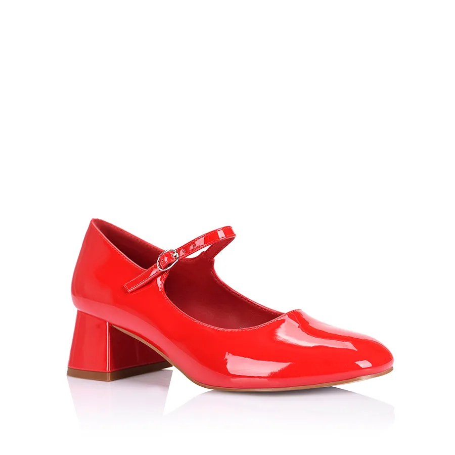 Kenna Mary Jane Block Heels - Red Patent