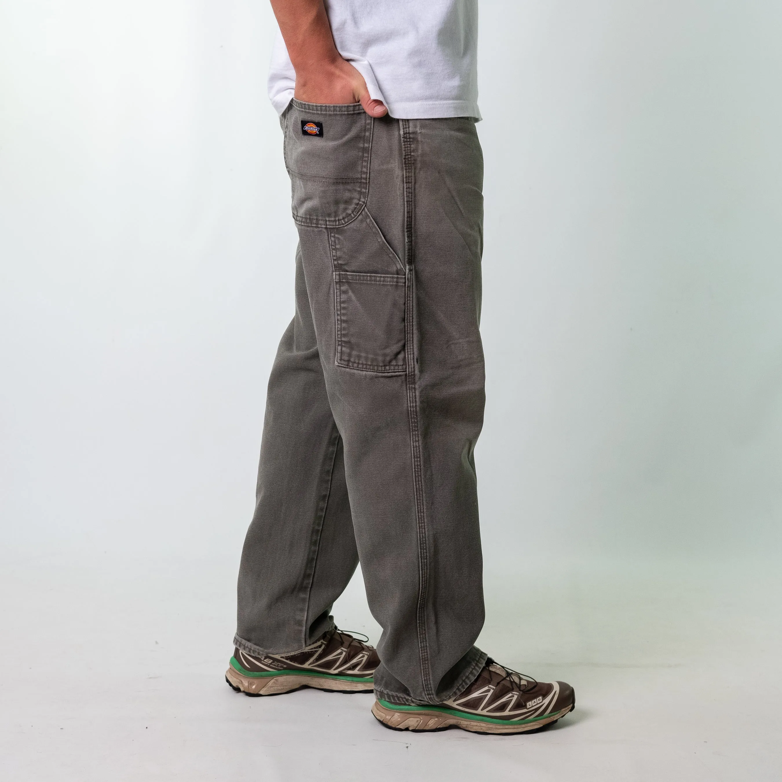 Khaki Green 90s Dickies Denim Carpenter Jeans Baggy Pants (36x30)