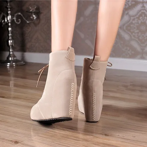 Khaki Suede High Top Platforms Wedges Boots