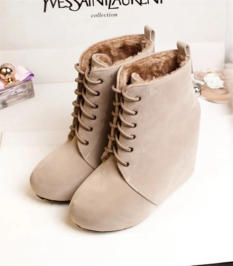 Khaki Suede High Top Platforms Wedges Boots