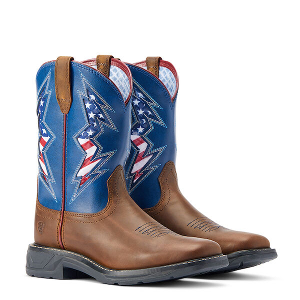 Kid's Workhog XT VentTEK™ Bolt Western Boot in Blue Bolt