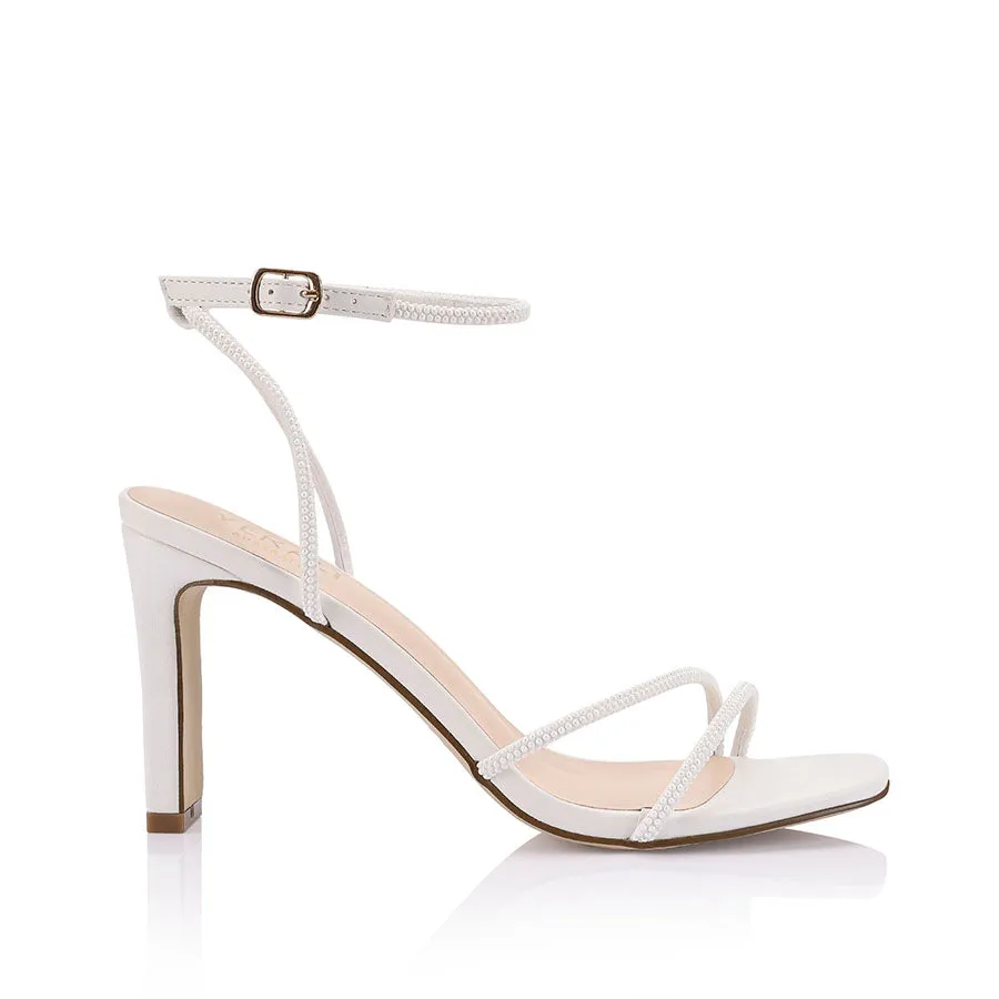 Kimmy Slim Strappy Heels - White Pearl