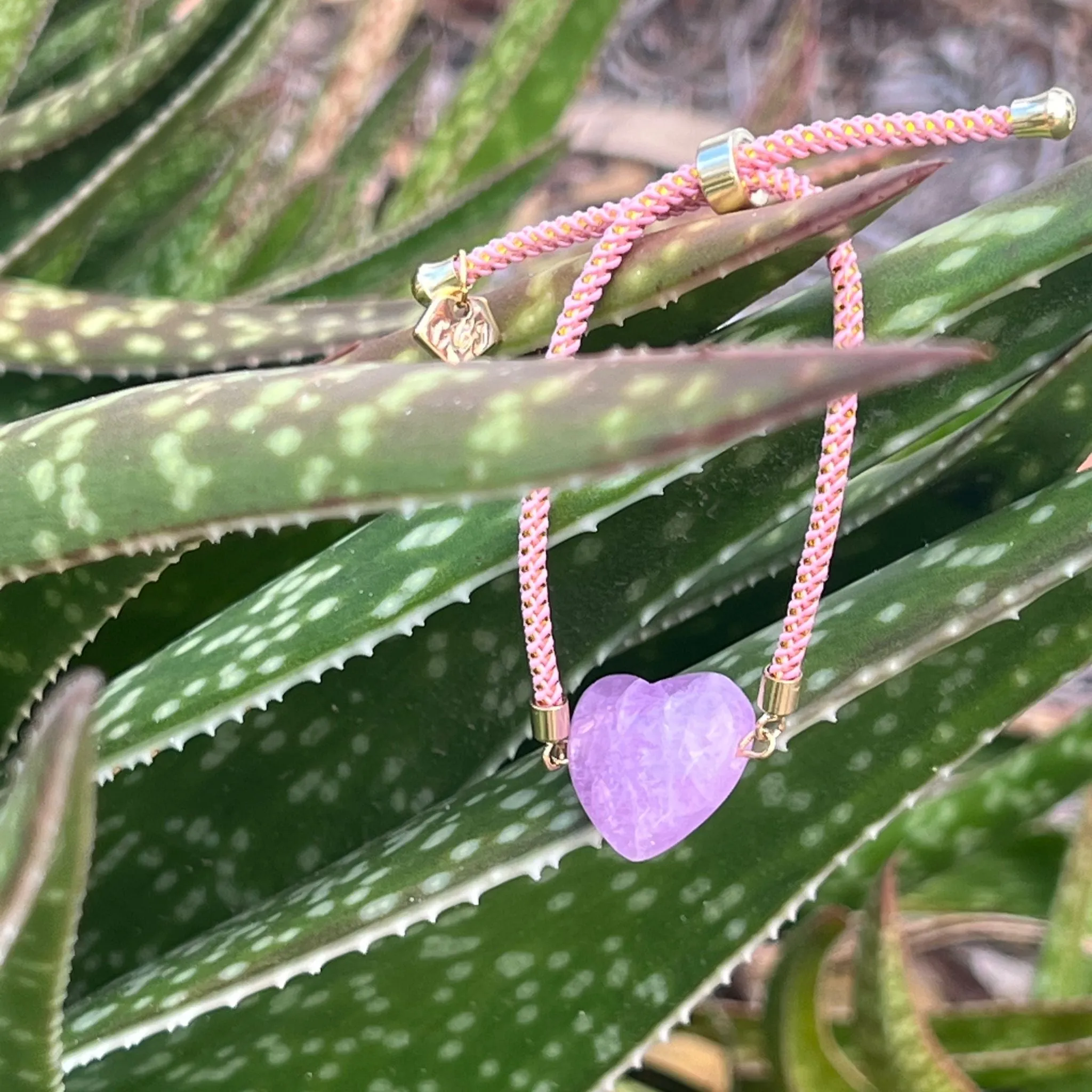 Kunzite Heart Bracelet with Lilac Gemstones for Girls