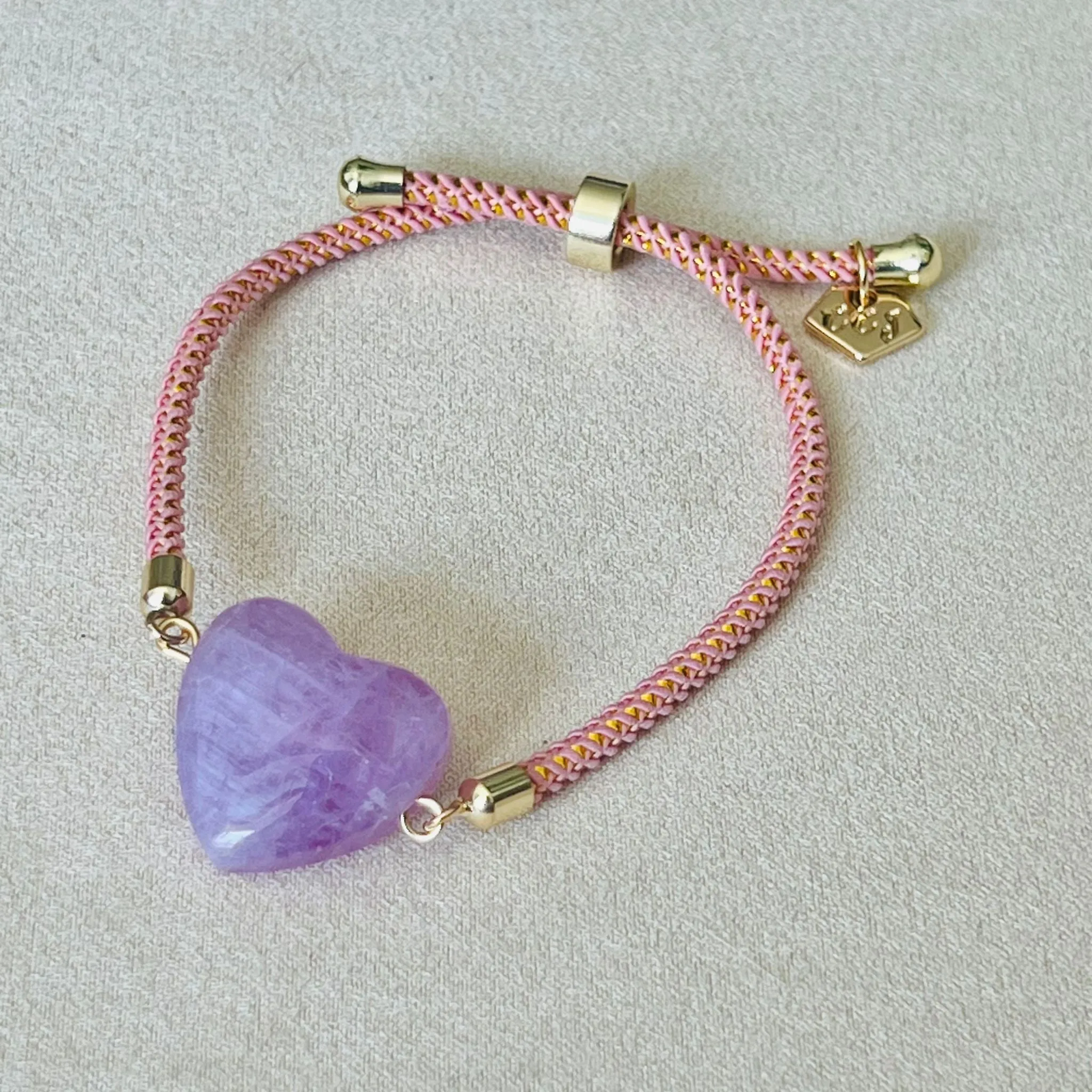 Kunzite Heart Bracelet with Lilac Gemstones for Girls