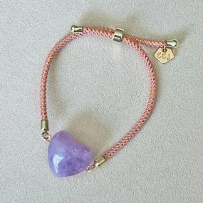 Kunzite Heart Bracelet with Lilac Gemstones for Girls