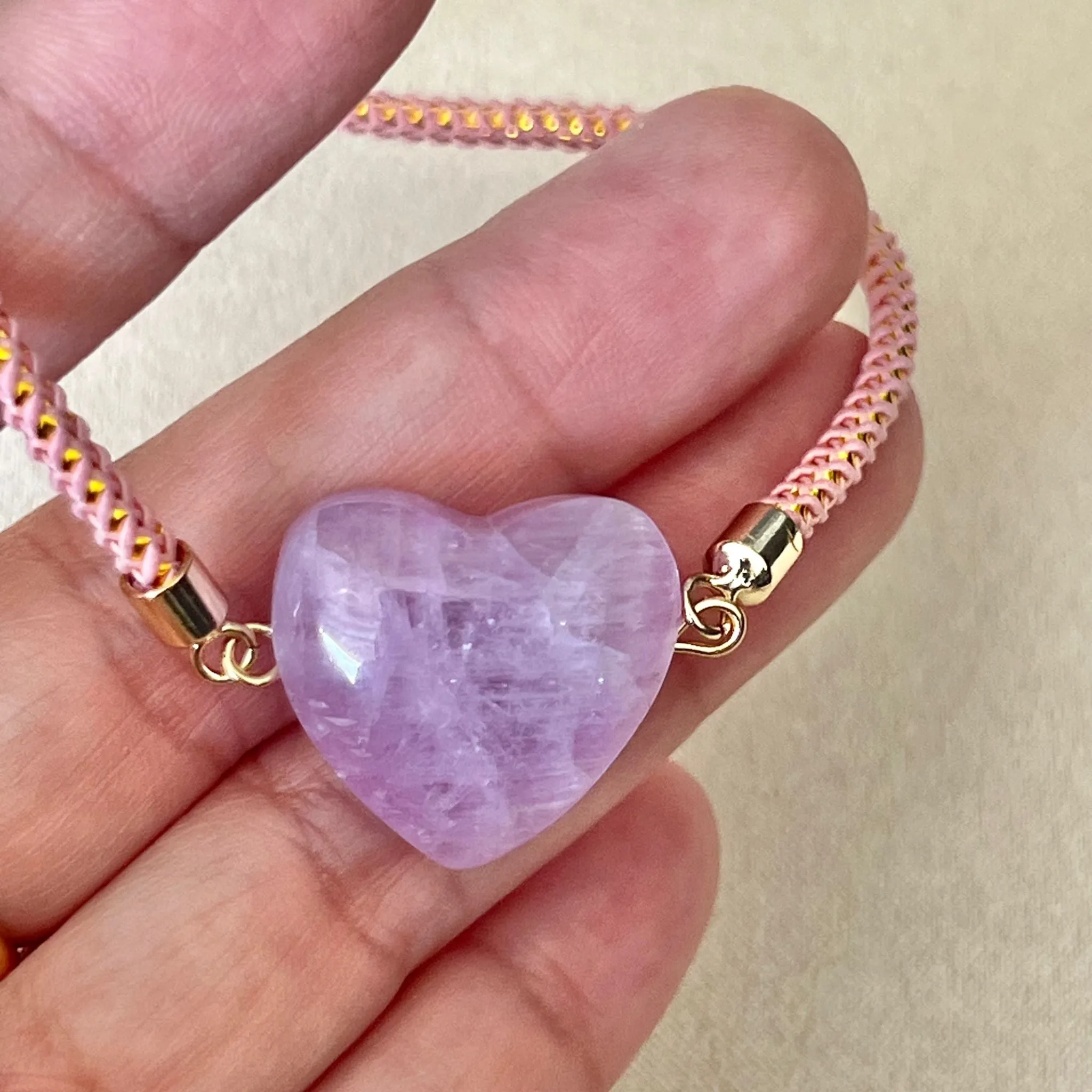 Kunzite Heart Bracelet with Lilac Gemstones for Girls