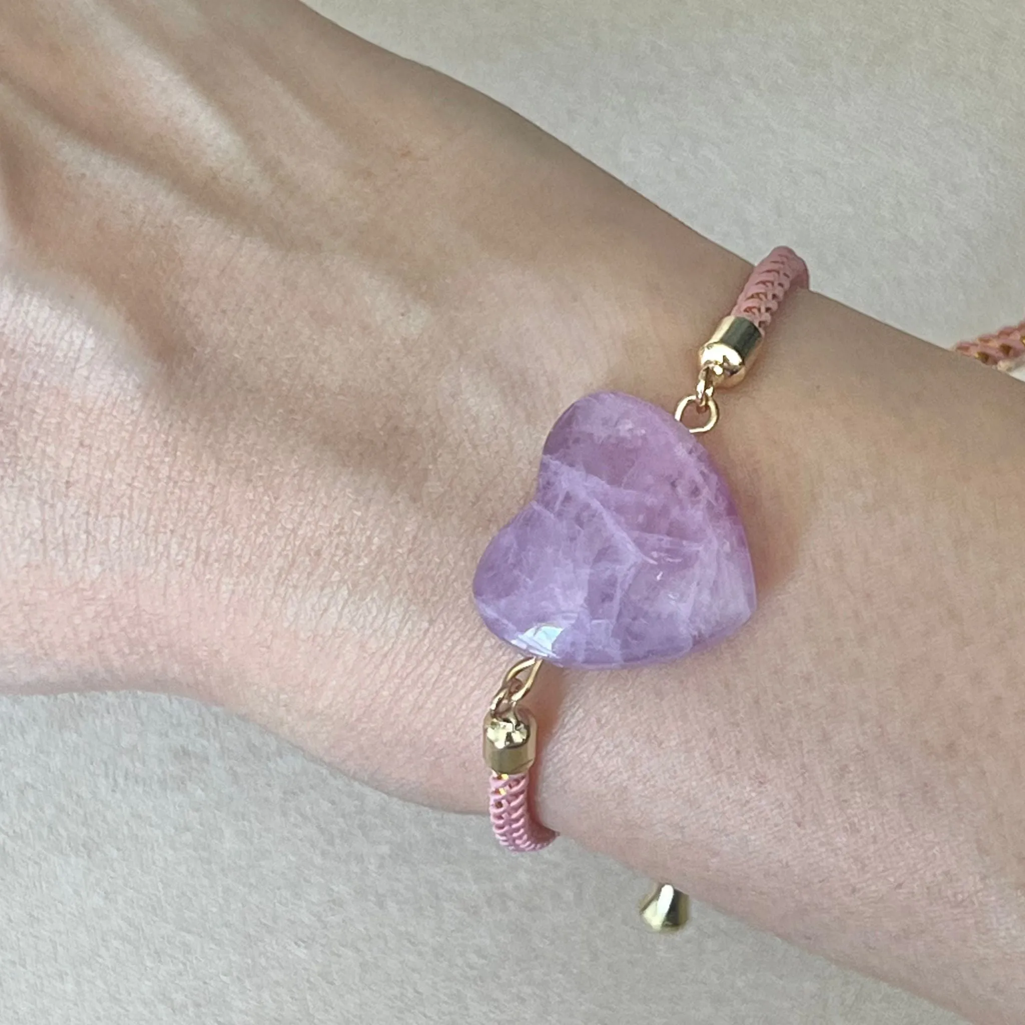 Kunzite Heart Bracelet with Lilac Gemstones for Girls