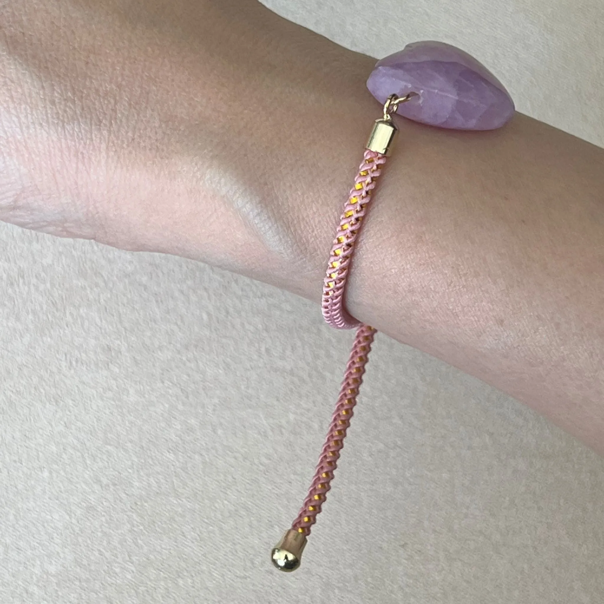 Kunzite Heart Bracelet with Lilac Gemstones for Girls