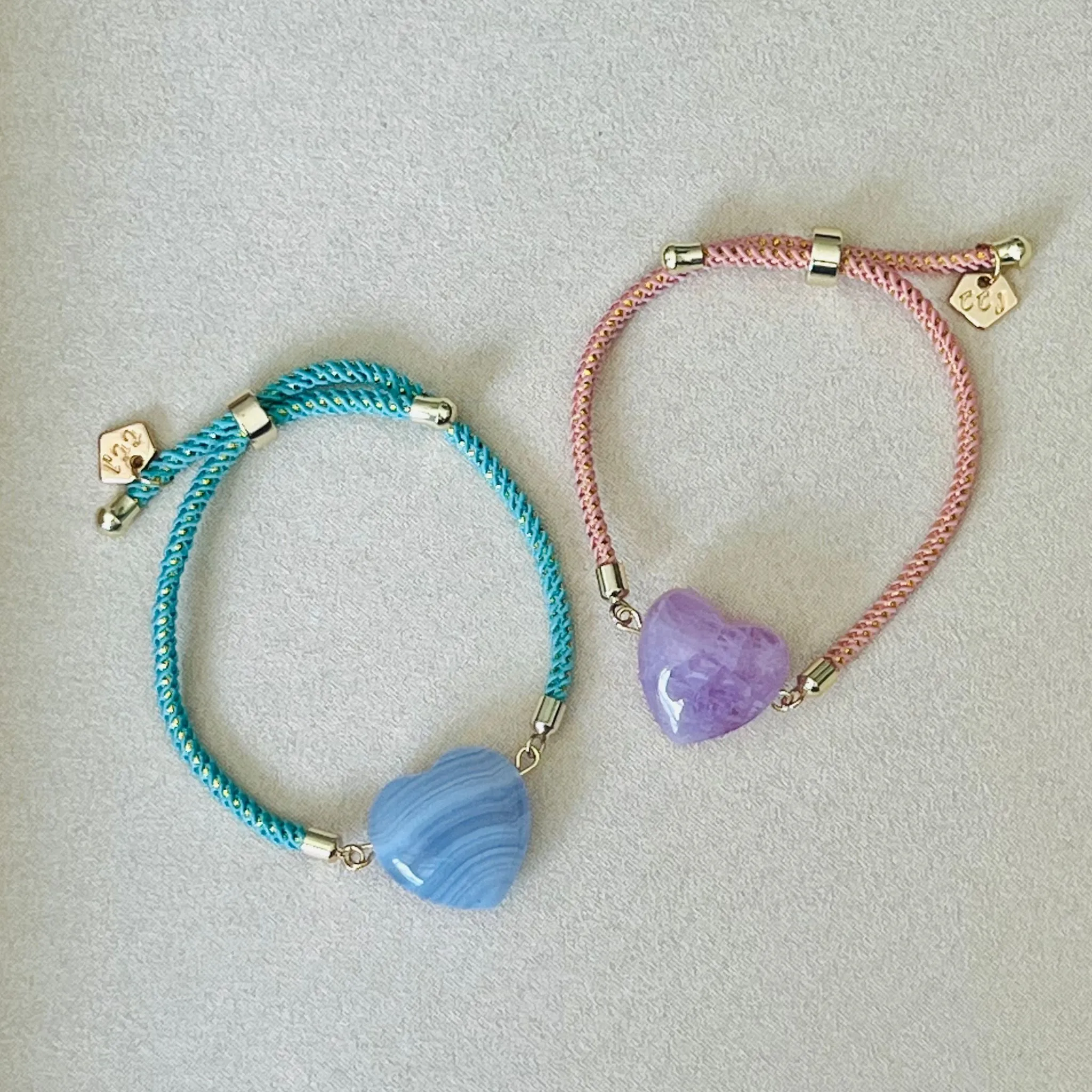 Kunzite Heart Bracelet with Lilac Gemstones for Girls