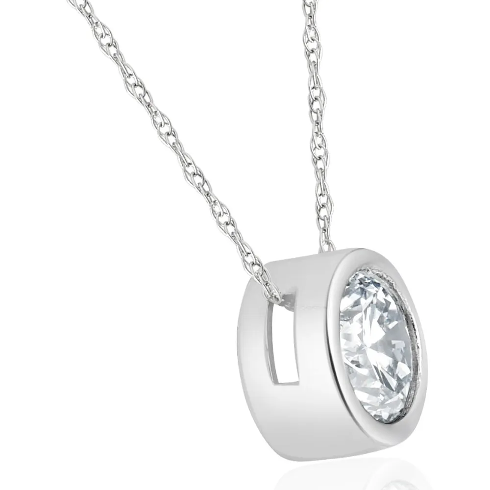 Lab Grown Diamond Pendant Necklace with Round Cut Bezel - 1.5 Carat