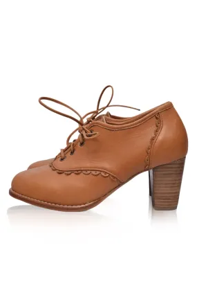 Womens Dark Tan Lace Oxford Heels