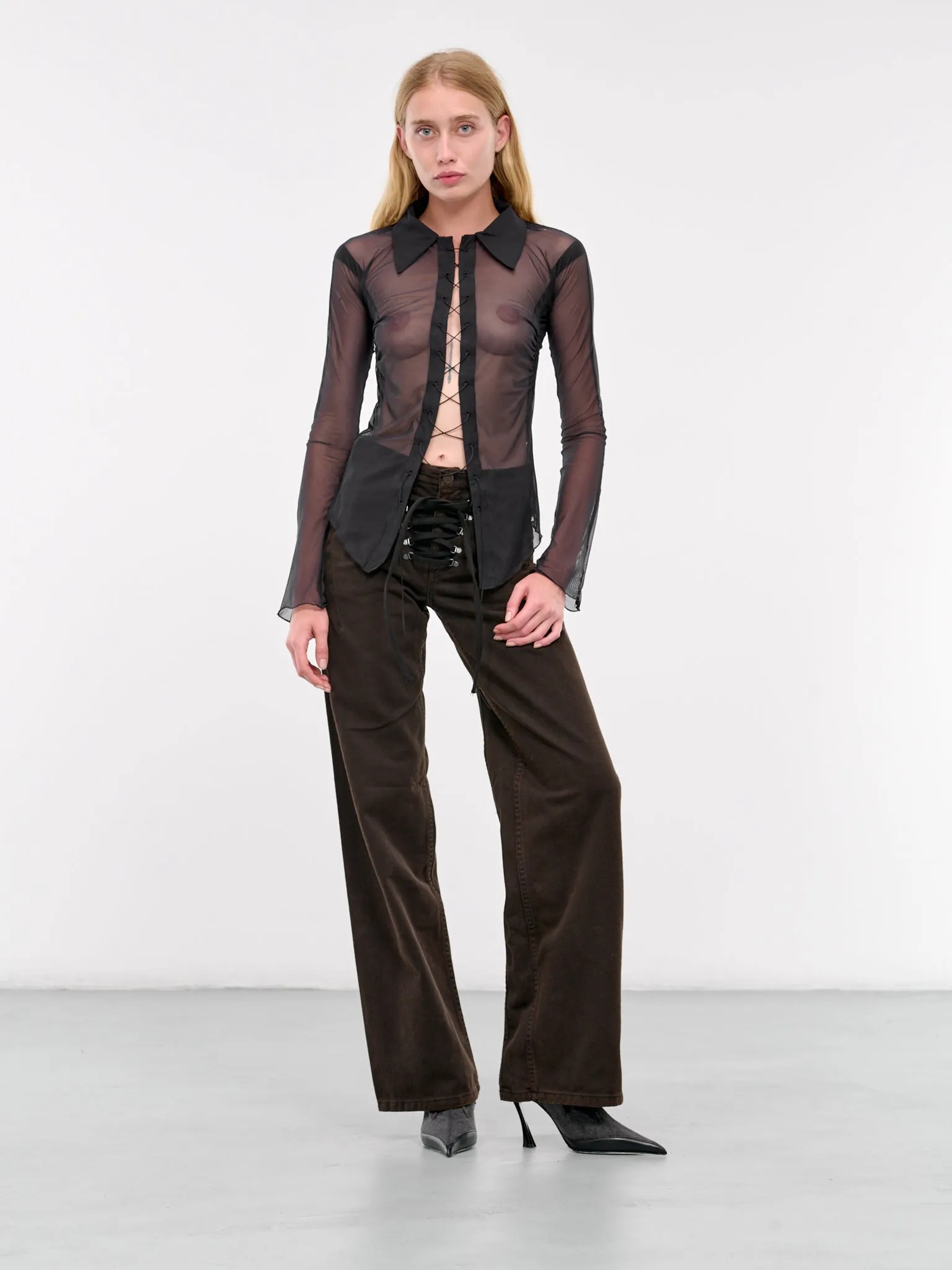 Lace Wide Leg Trousers (TR20-1B-GANACHE-WASH)