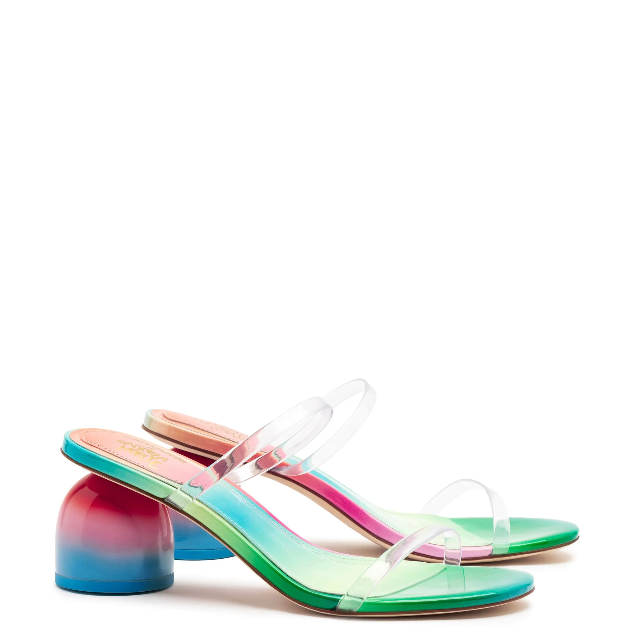 Larroudé Rainbow Patent Leather Dew Drop Mule by Gabriela Noelle