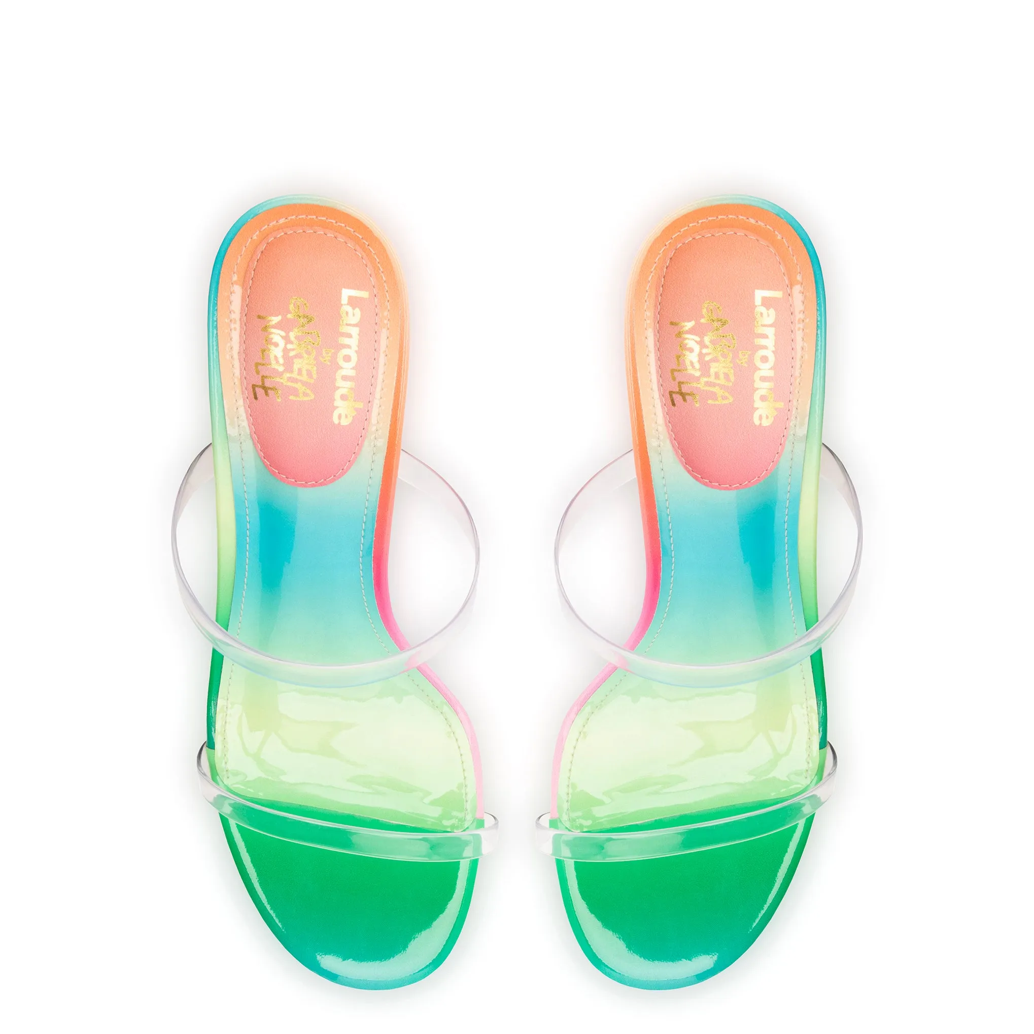 Larroudé Rainbow Patent Leather Dew Drop Mule by Gabriela Noelle