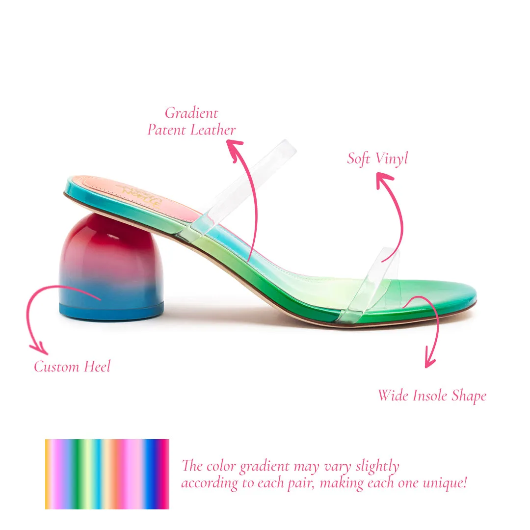 Larroudé Rainbow Patent Leather Dew Drop Mule by Gabriela Noelle