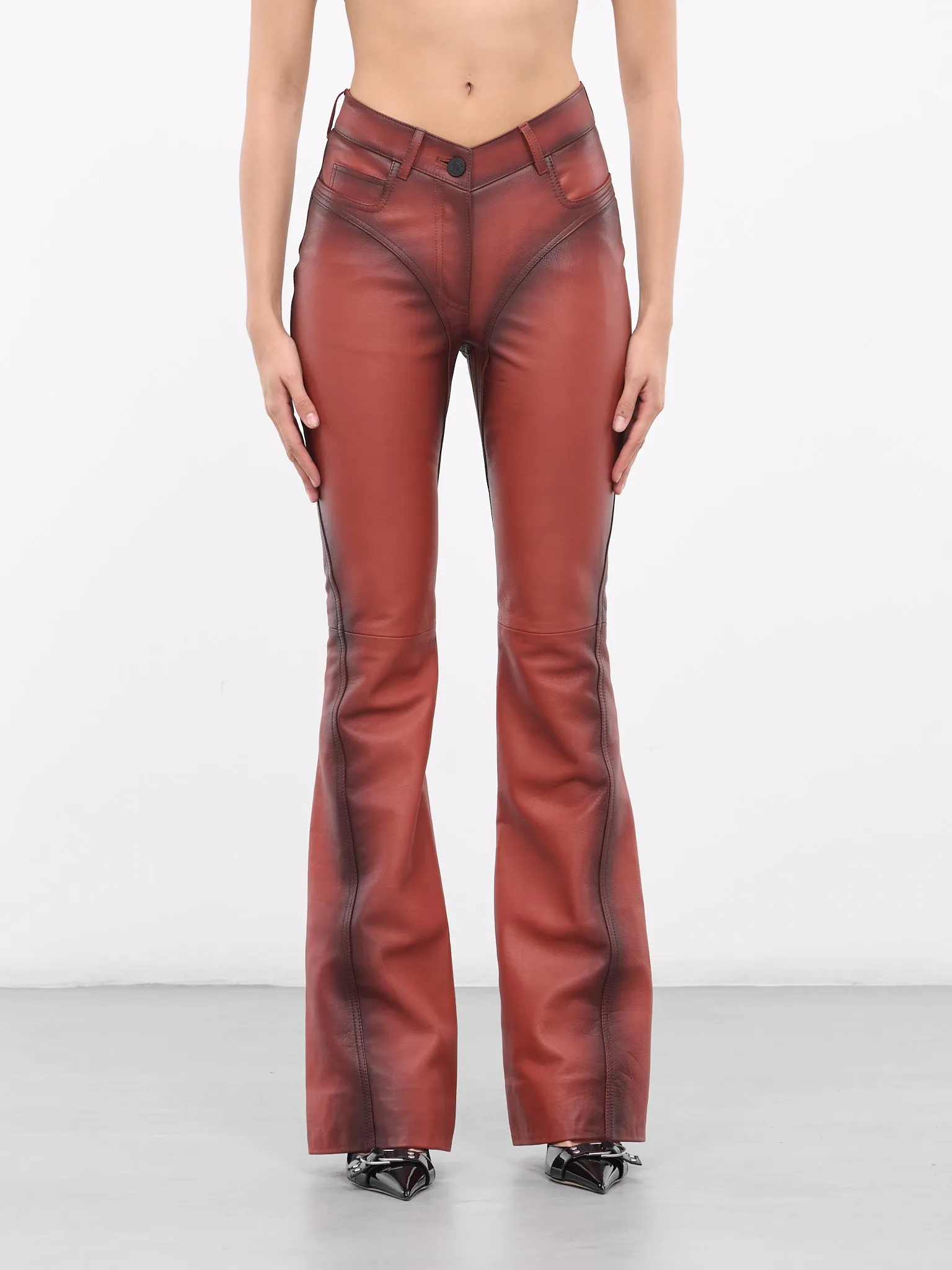 Leather Bootcut Trousers (9PA04079001-TABACCO)