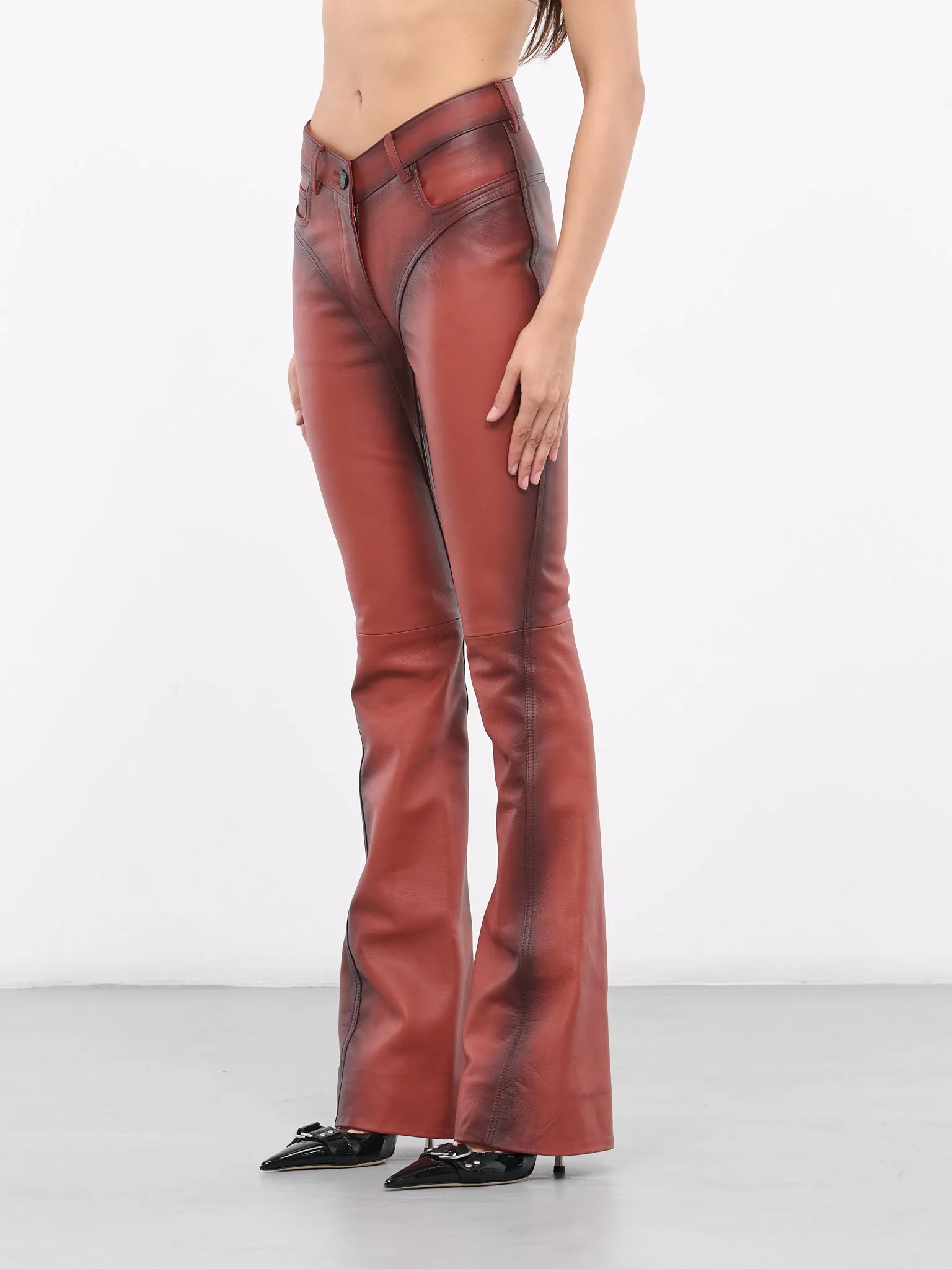 Leather Bootcut Trousers (9PA04079001-TABACCO)