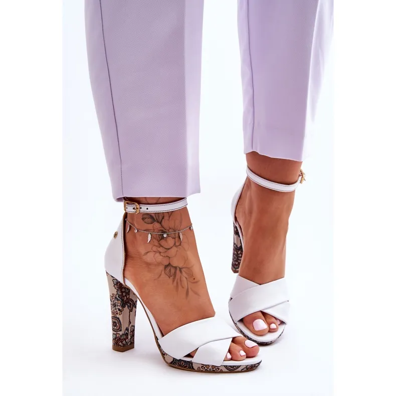 Leather Heels Sandals Maciejka 06081-11 White