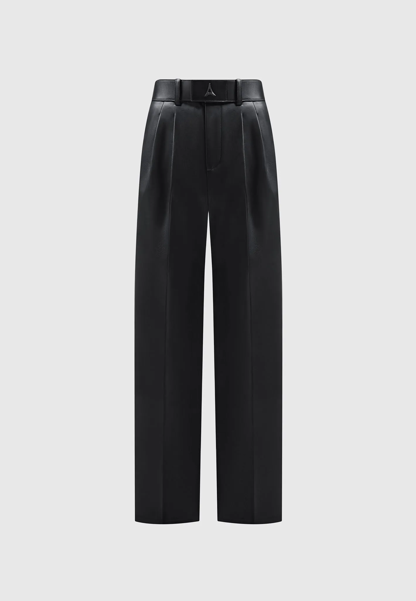 Leather Pleated Trousers with Eiffel Belt - Black