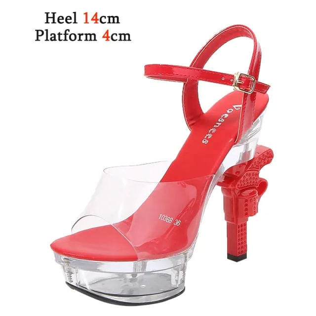 Women's High Heel Sandals with LED Lights, Rhinestones, and Pistol-Shaped Heels