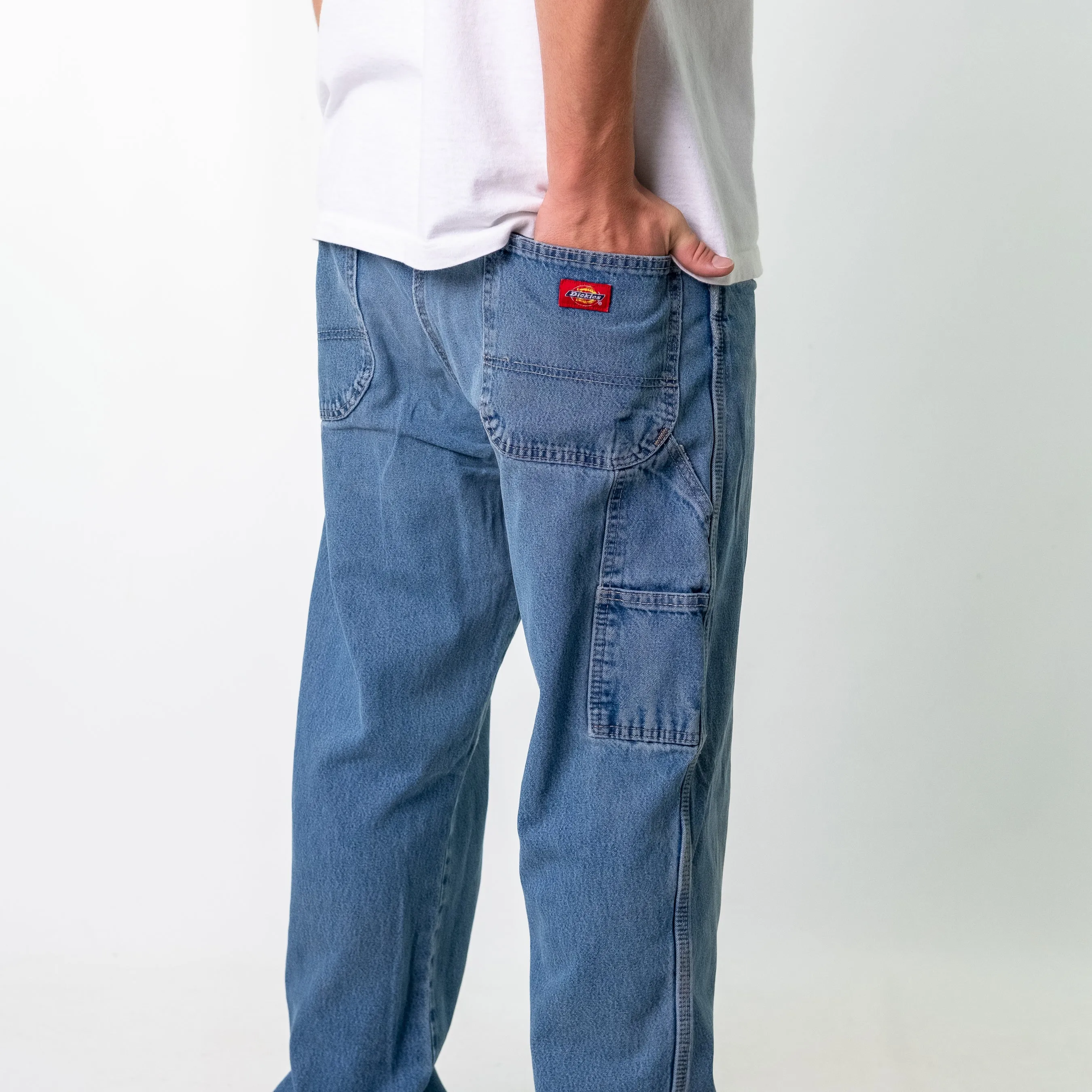 Light Blue y2ks Dickies Denim Carpenter Jeans Baggy Pants (36x32)